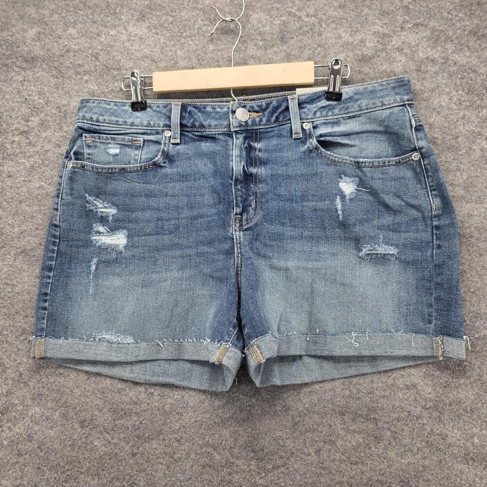 Maurices Jean Shorts Womens 15/16 Blue Boyfriend Distressed Frayed Hem Cuffed